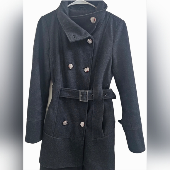 Guess Jackets & Blazers - Guess charcoal color wool blend ruffled pea coat.